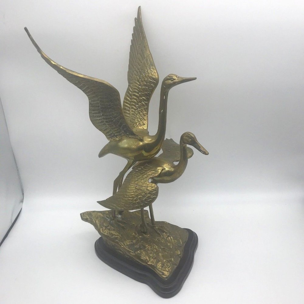 SPI San Pacific Int'l Egret Crane Bird Herons In Marsh Brass Metal 16” Sculpture
